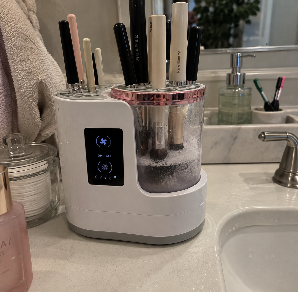 Zayaco brush cleaner at Jessica L.’s vanity
